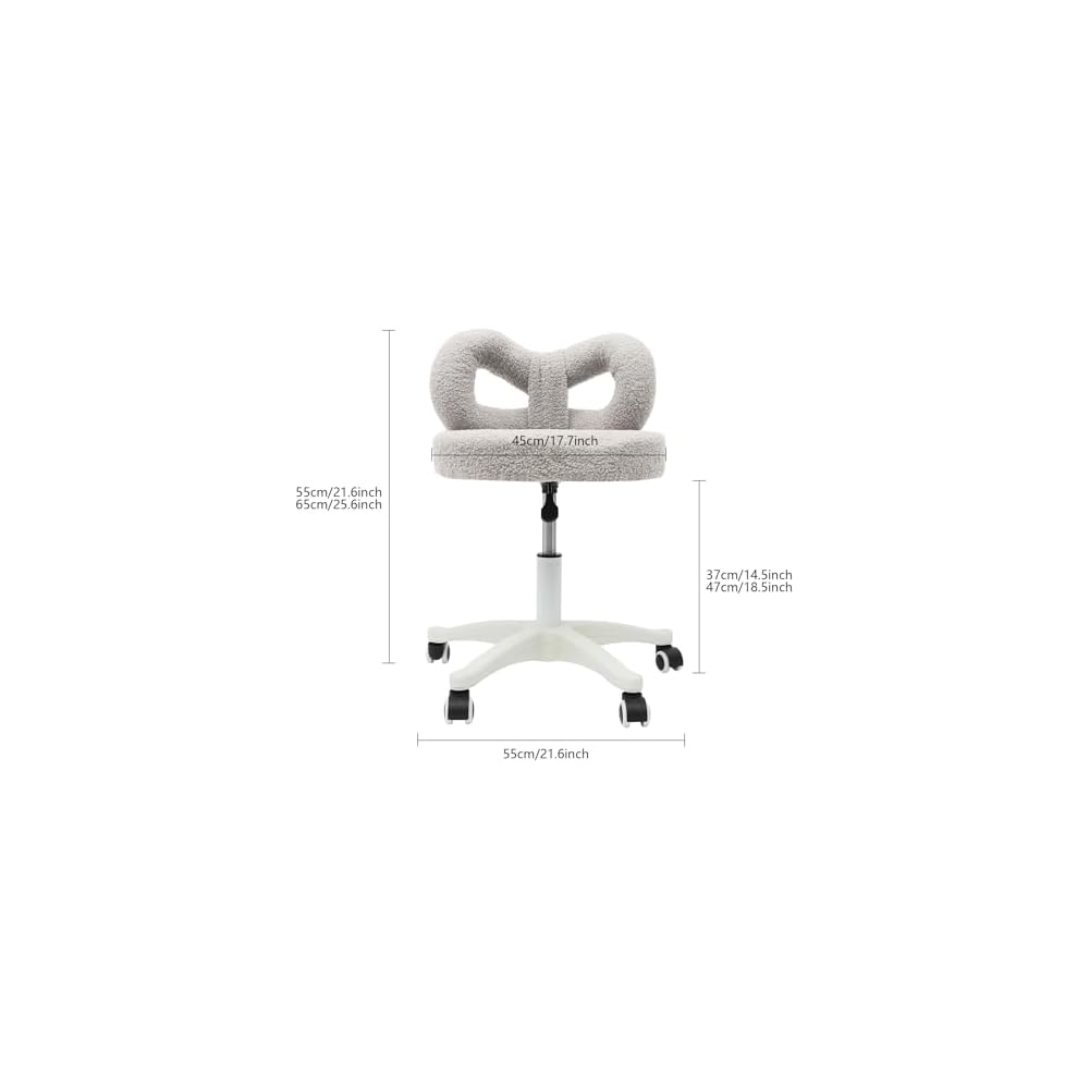 Cute Bow Backrest Chair, Desk Chair with Back, Bedroom Chair, Comfy Makeup Chair Modern Upholstered Accent Chair with Cute Bow Backrest for Living Room Bathroom Office (Grey, Swivel)