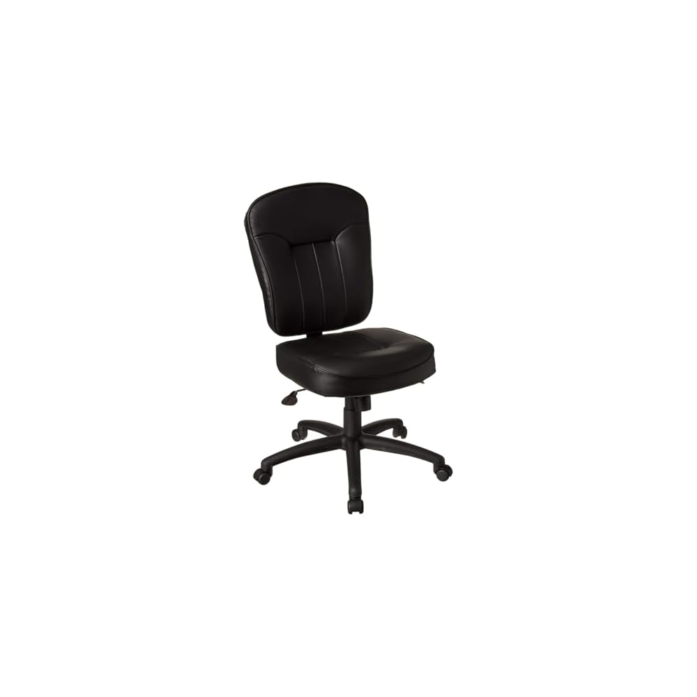 Leather Adjustable Task Chair Without Arms Black Ergonomic Swivel Office Seat Pneumatic Height Control Lumbar Support Compact Rolling Desk Chair for Home Office Computer Study or Reception