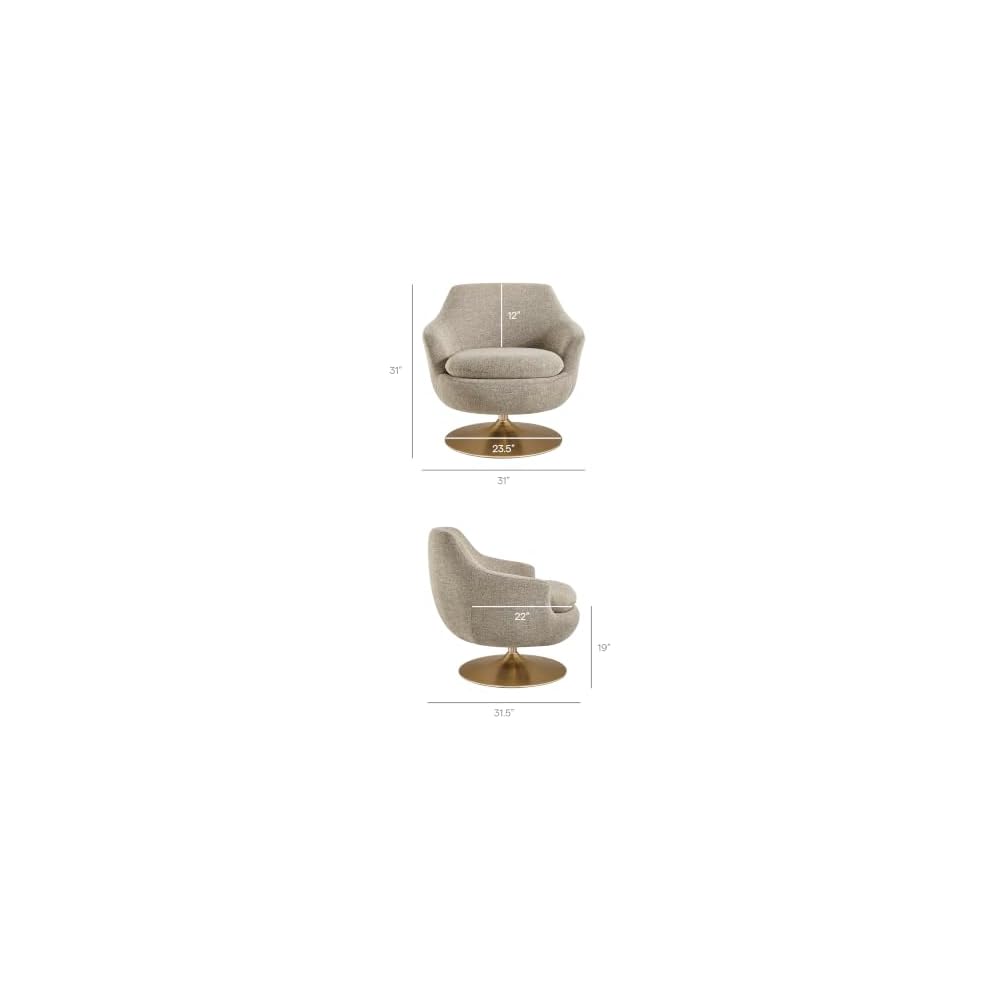 Modway Quimby Chenille Swivel Accent Chair with Metal Base in Flaxen