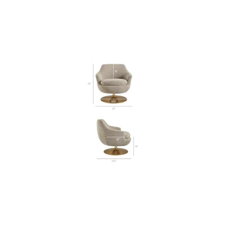 Modway Quimby Chenille Swivel Accent Chair with Metal Base in Flaxen
