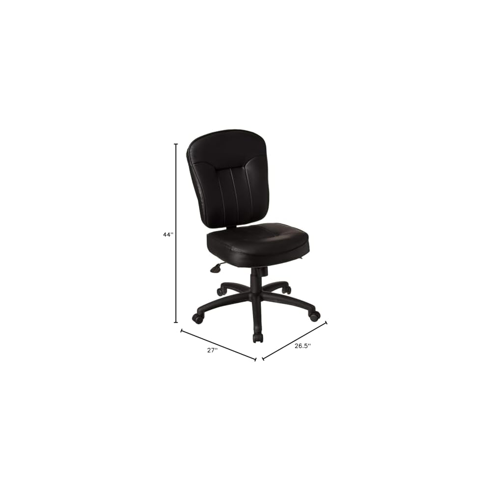 Leather Adjustable Task Chair Without Arms Black Ergonomic Swivel Office Seat Pneumatic Height Control Lumbar Support Compact Rolling Desk Chair for Home Office Computer Study or Reception
