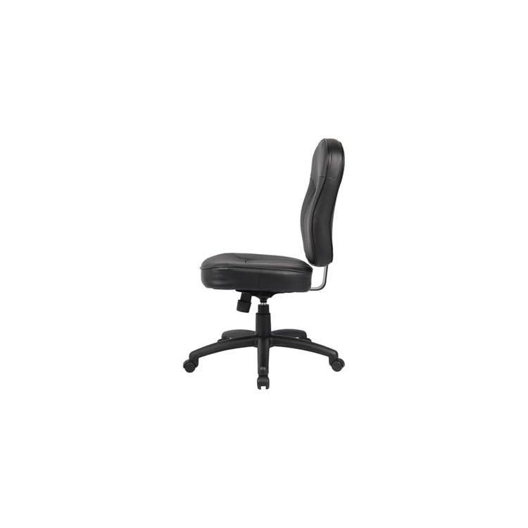 Leather Adjustable Task Chair Without Arms Black Ergonomic Swivel Office Seat Pneumatic Height Control Lumbar Support Compact Rolling Desk Chair for Home Office Computer Study or Reception
