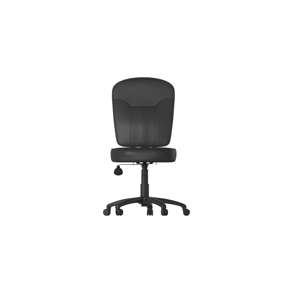 Leather Adjustable Task Chair Without Arms Black Ergonomic Swivel Office Seat Pneumatic Height Control Lumbar Support Compact Rolling Desk Chair for Home Office Computer Study or Reception