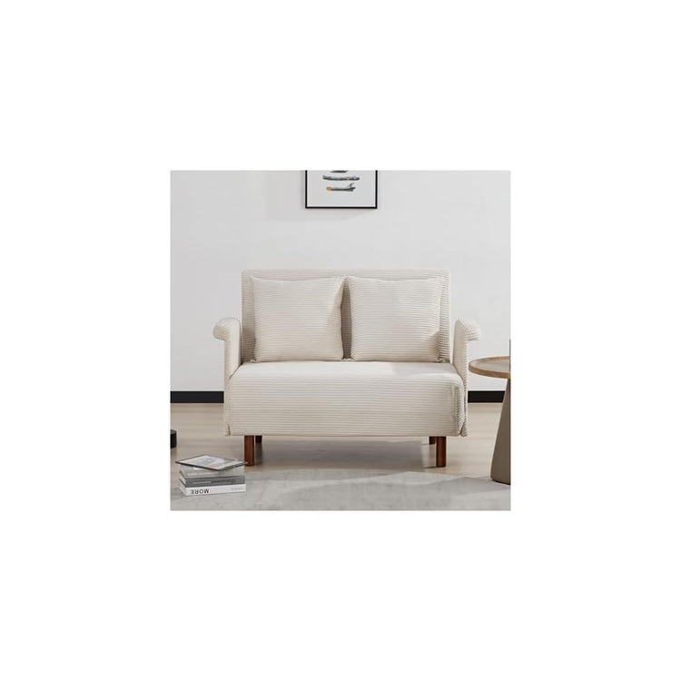 47.5"Convertible Sofa Bed,3 in1 Loveseat Sleeper Sofa with Adjustable Backrest,2 Pillows,Soft Velvet Upholstery, Space Saving Couch for Living Room,Apartment, Bedroom,Guest Room (Beige)