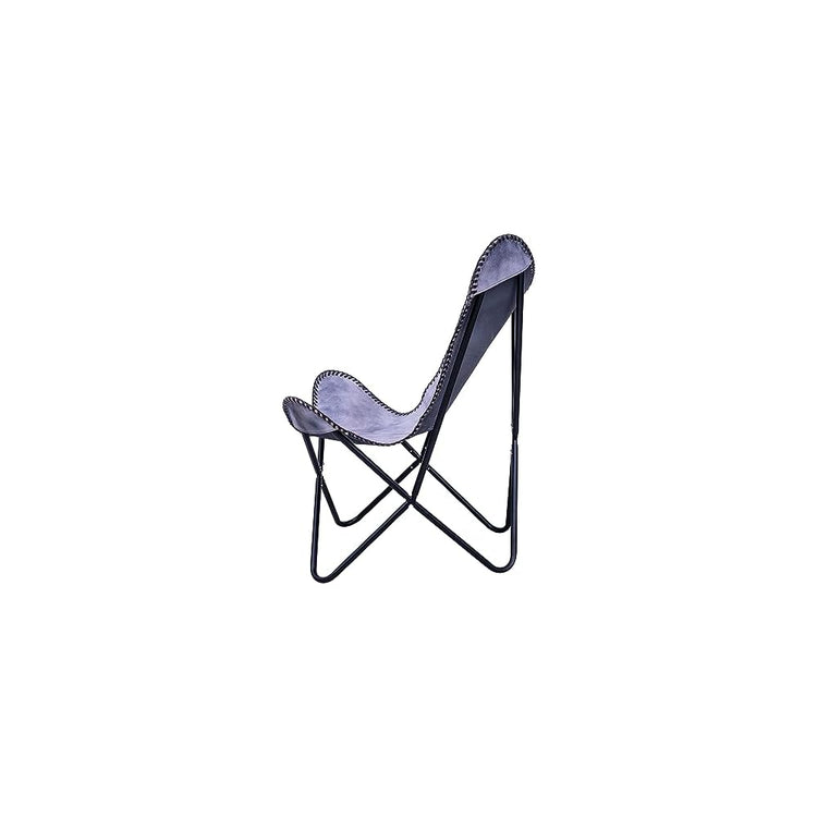 Shy Shy Let's Touch The Sky Leather Butterfly Arm Chair for Living Room Furniture - Mid Century Modern Accent Home Decor Lounge Chairs (Antique Cover with Black Folding Frame)