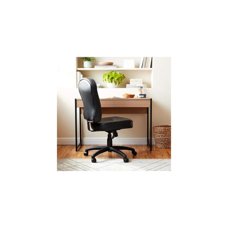 Leather Adjustable Task Chair Without Arms Black Ergonomic Swivel Office Seat Pneumatic Height Control Lumbar Support Compact Rolling Desk Chair for Home Office Computer Study or Reception