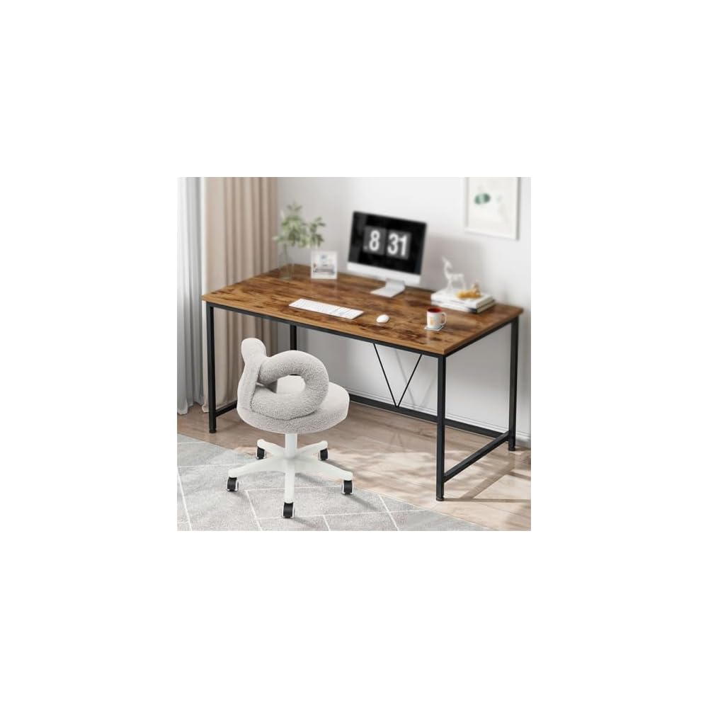 Cute Bow Backrest Chair, Desk Chair with Back, Bedroom Chair, Comfy Makeup Chair Modern Upholstered Accent Chair with Cute Bow Backrest for Living Room Bathroom Office (Grey, Swivel)