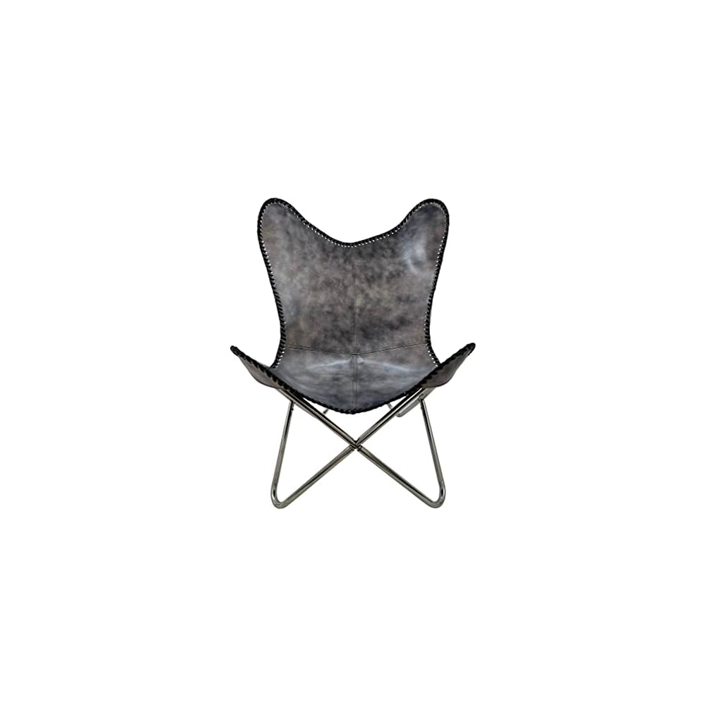 Shy Shy Let's Touch The Sky Leather Butterfly Arm Chair for Living Room Furniture - Mid Century Modern Accent Home Decor Lounge Chairs (Antique Cover with Black Folding Frame)