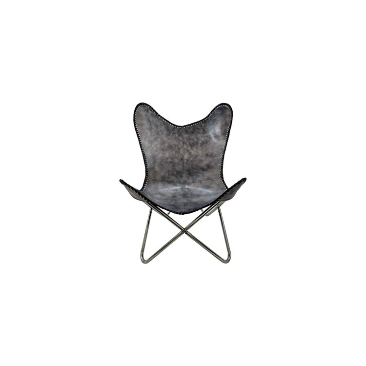 Shy Shy Let's Touch The Sky Leather Butterfly Arm Chair for Living Room Furniture - Mid Century Modern Accent Home Decor Lounge Chairs (Antique Cover with Black Folding Frame)
