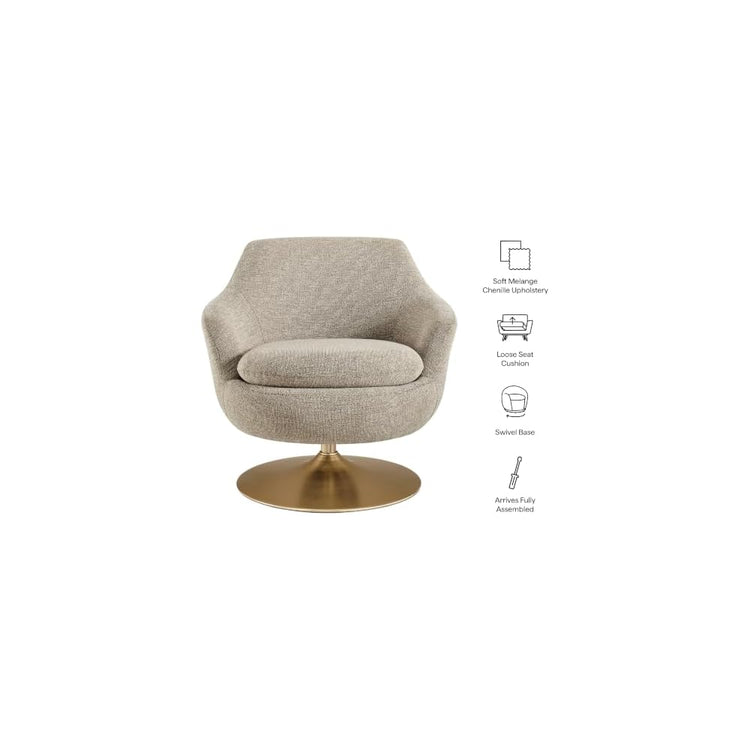 Modway Quimby Chenille Swivel Accent Chair with Metal Base in Flaxen
