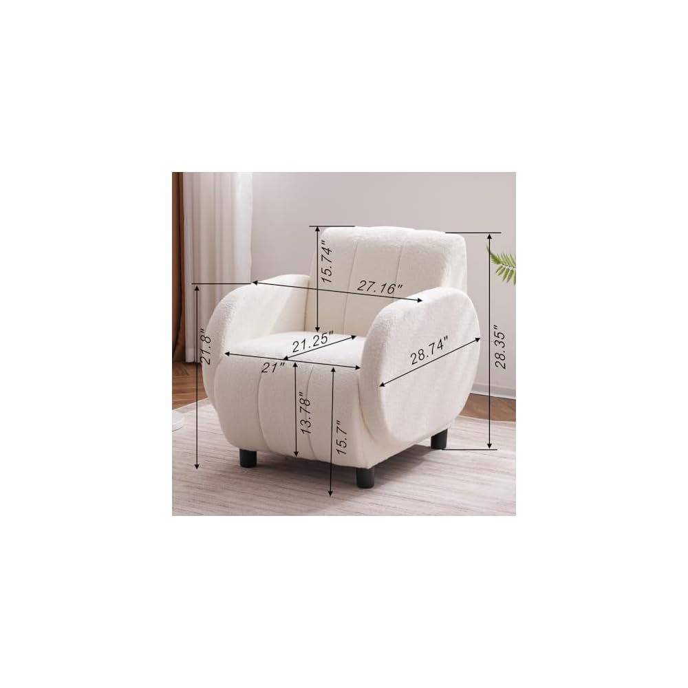 Single Sofa Upholstered Chair, One Size, White as Shown