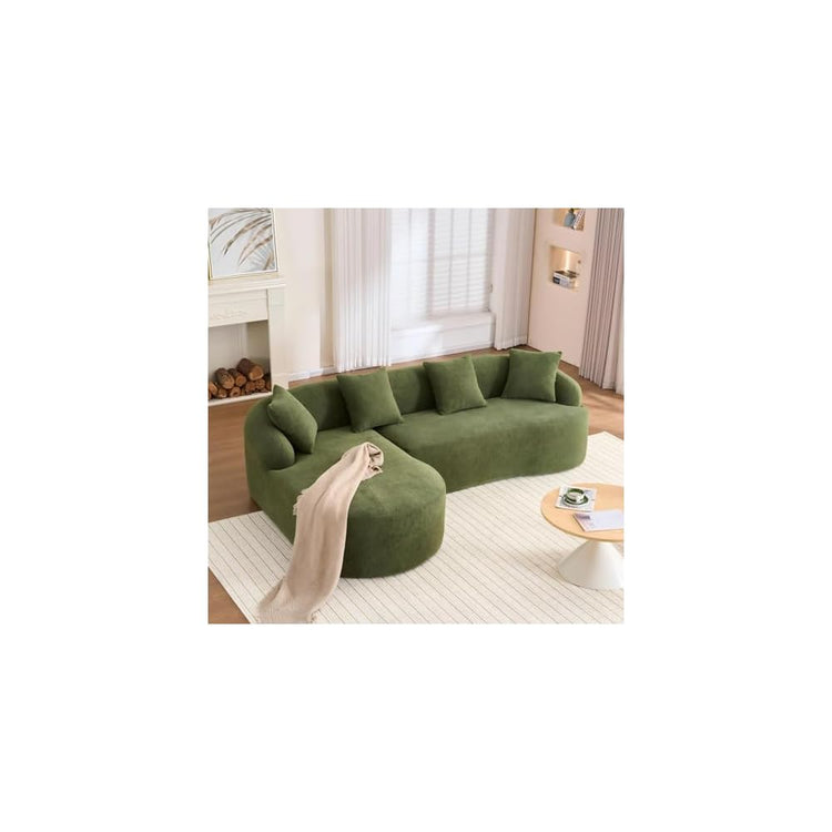99" Curved Sofa with L-Shape Chaise,Modern Cloud Curved Couch with Deep Seat,No Assembly Required,Upholstered Oversized Couches for Living Room,Apartment (Green, 99Inch)