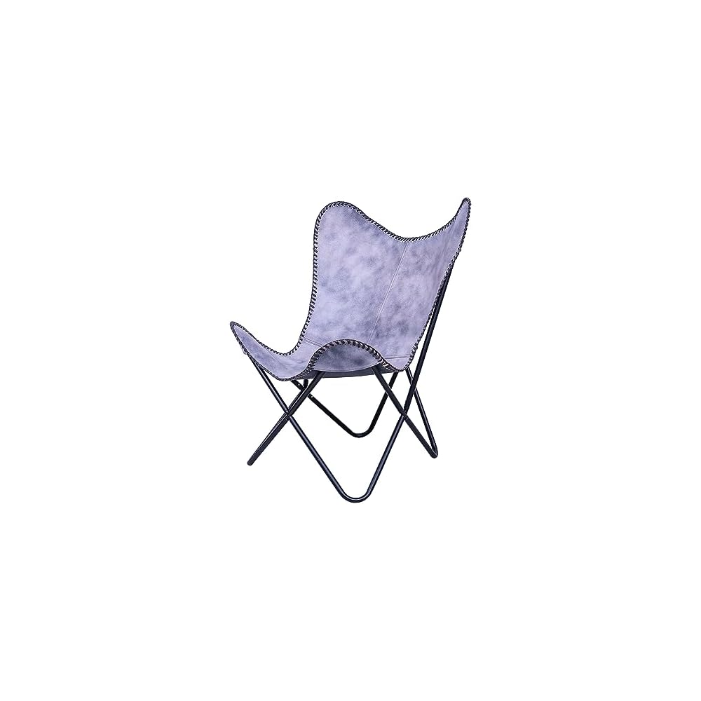 Shy Shy Let's Touch The Sky Leather Butterfly Arm Chair for Living Room Furniture - Mid Century Modern Accent Home Decor Lounge Chairs (Antique Cover with Black Folding Frame)
