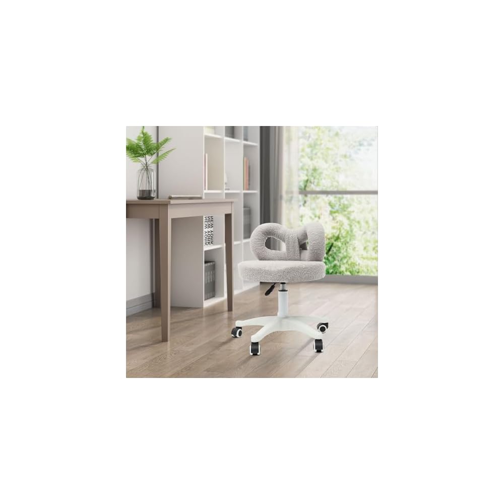Cute Bow Backrest Chair, Desk Chair with Back, Bedroom Chair, Comfy Makeup Chair Modern Upholstered Accent Chair with Cute Bow Backrest for Living Room Bathroom Office (Grey, Swivel)