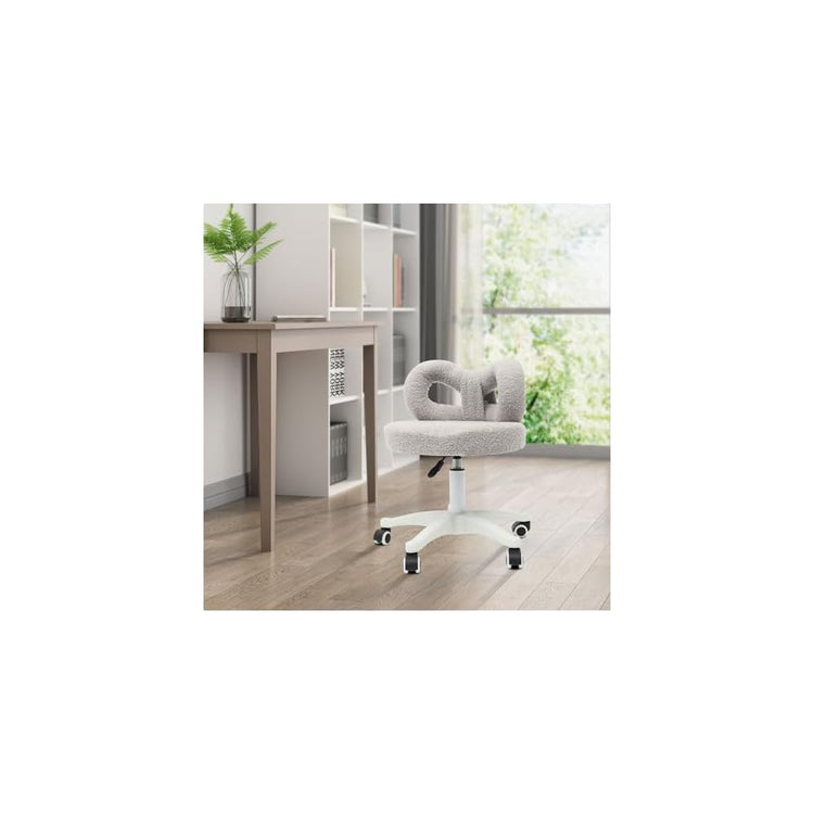 Cute Bow Backrest Chair, Desk Chair with Back, Bedroom Chair, Comfy Makeup Chair Modern Upholstered Accent Chair with Cute Bow Backrest for Living Room Bathroom Office (Grey, Swivel)