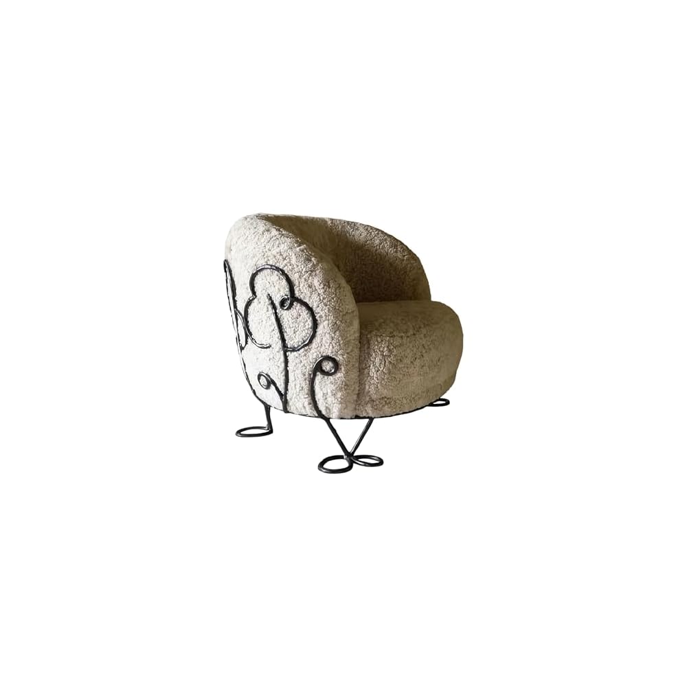 Modern Boucle Lounge Chair with Metal Frame, Upholstered Accent Armchair in Soft Sherpa Fabric for Living Room, Bedroom & Apartment Seating (Beige)