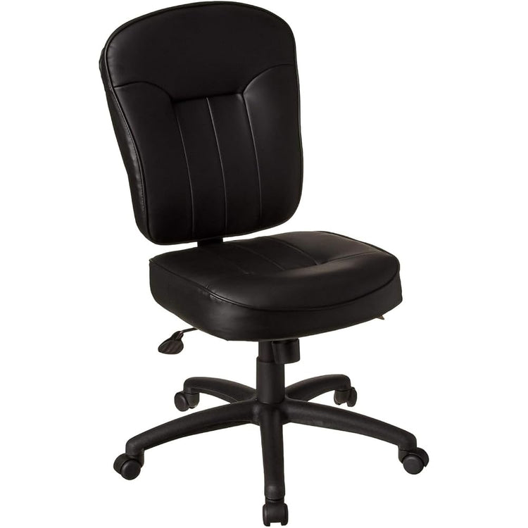 Leather Adjustable Task Chair Without Arms Black Ergonomic Swivel Office Seat Pneumatic Height Control Lumbar Support Compact Rolling Desk Chair for Home Office Computer Study or Reception