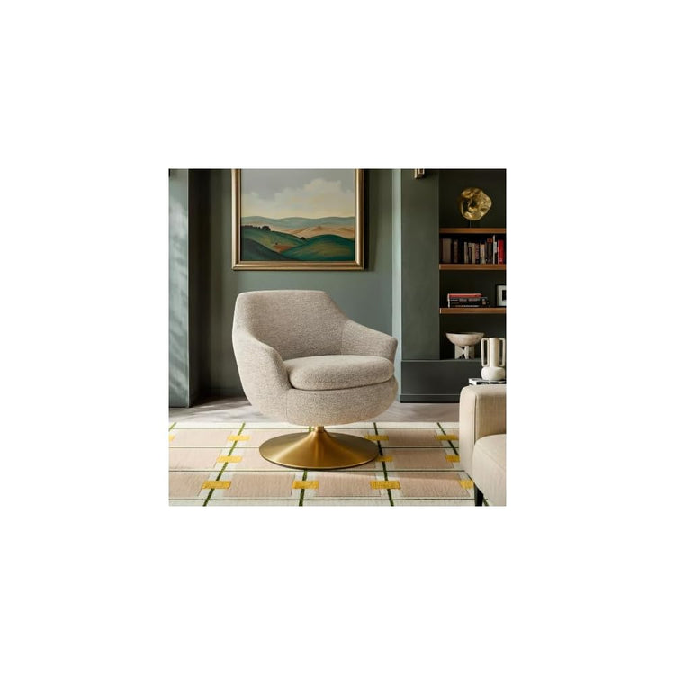 Modway Quimby Chenille Swivel Accent Chair with Metal Base in Flaxen