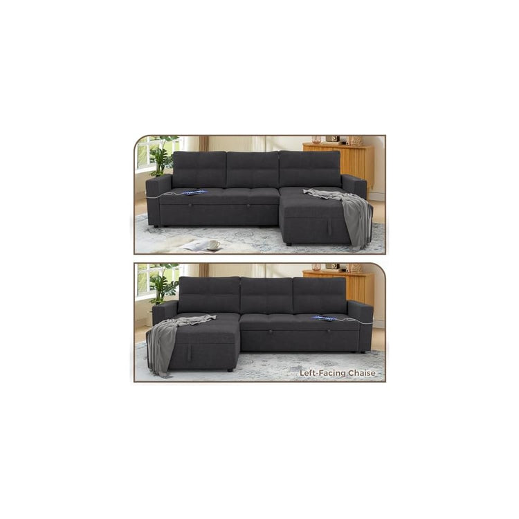 85-Inch Pull Out Sofa Bed with Storage Dark Gray