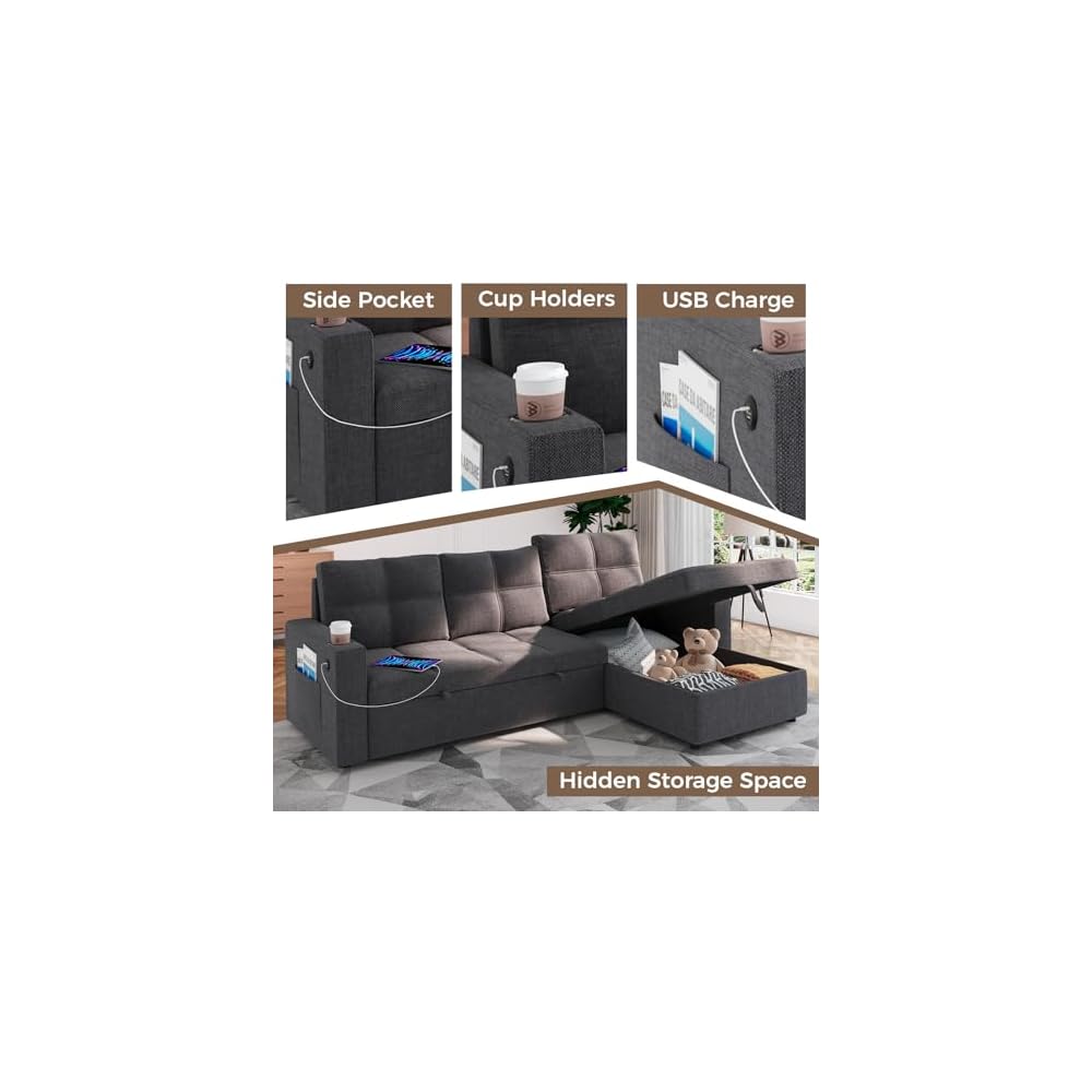 85-Inch Pull Out Sofa Bed with Storage Dark Gray
