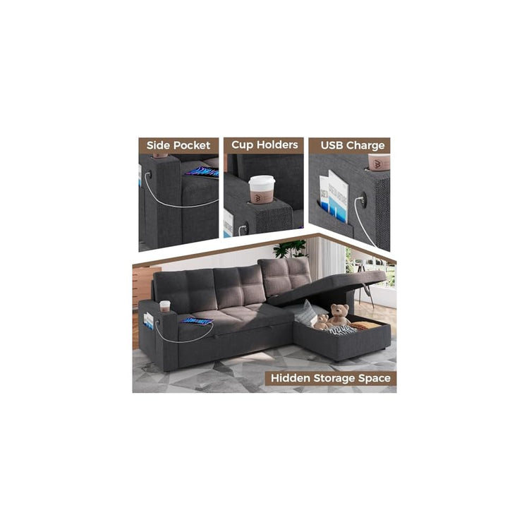 85-Inch Pull Out Sofa Bed with Storage Dark Gray