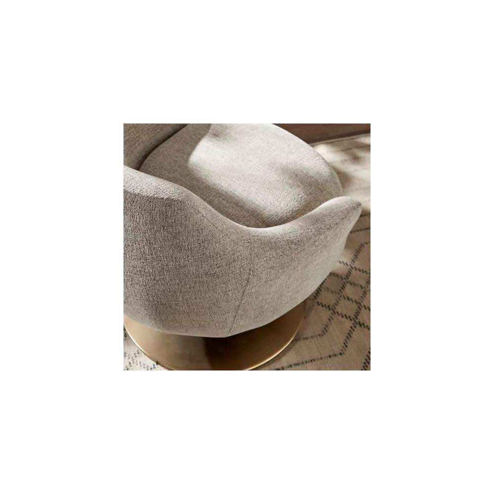 Modway Quimby Chenille Swivel Accent Chair with Metal Base in Flaxen