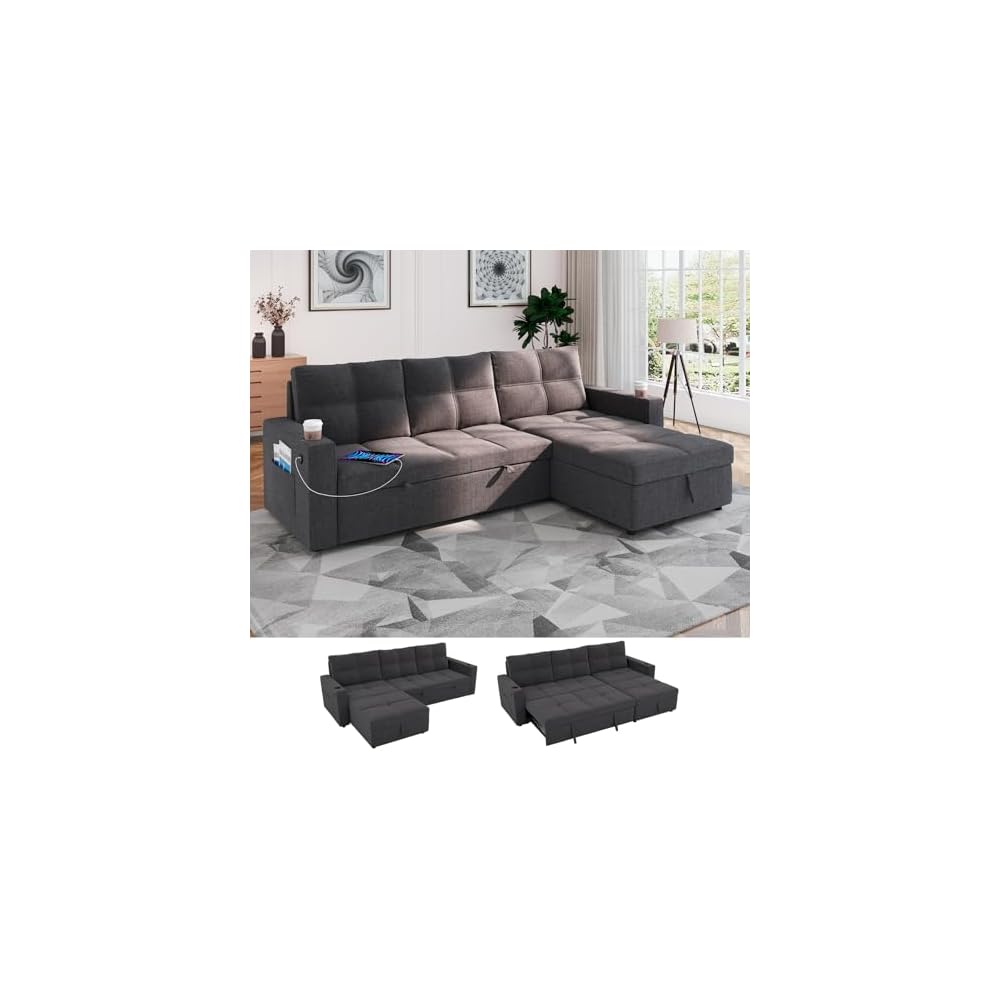 85-Inch Pull Out Sofa Bed with Storage Dark Gray