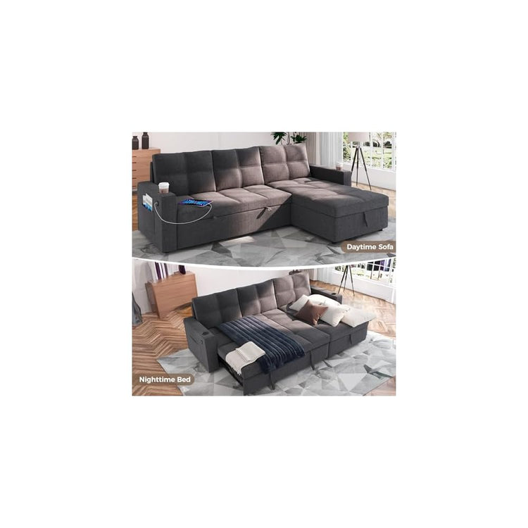 85-Inch Pull Out Sofa Bed with Storage Dark Gray