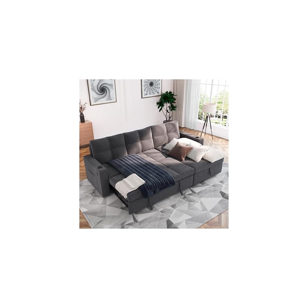 85-Inch Pull Out Sofa Bed with Storage Dark Gray