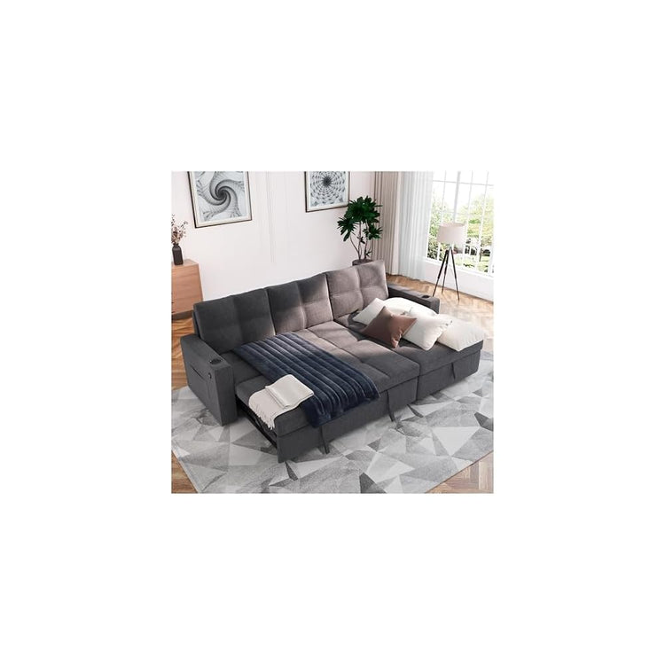 85-Inch Pull Out Sofa Bed with Storage Dark Gray