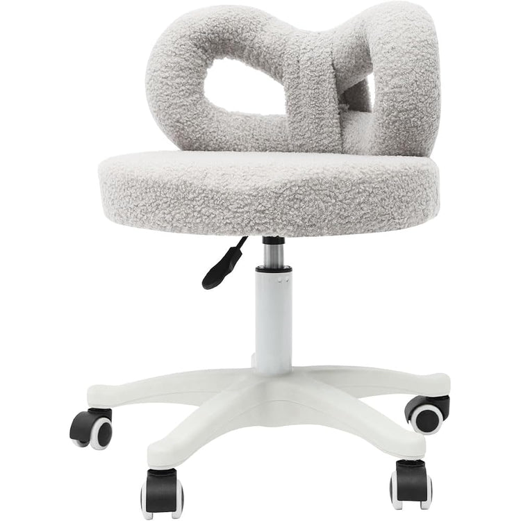Cute Bow Backrest Chair, Desk Chair with Back, Bedroom Chair, Comfy Makeup Chair Modern Upholstered Accent Chair with Cute Bow Backrest for Living Room Bathroom Office (Grey, Swivel)