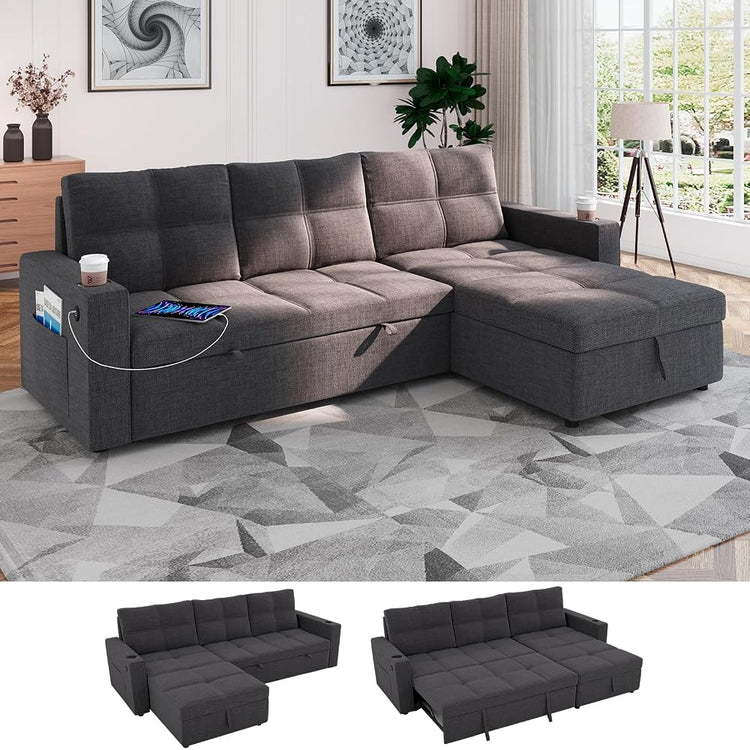 85-Inch Pull Out Sofa Bed with Storage Dark Gray