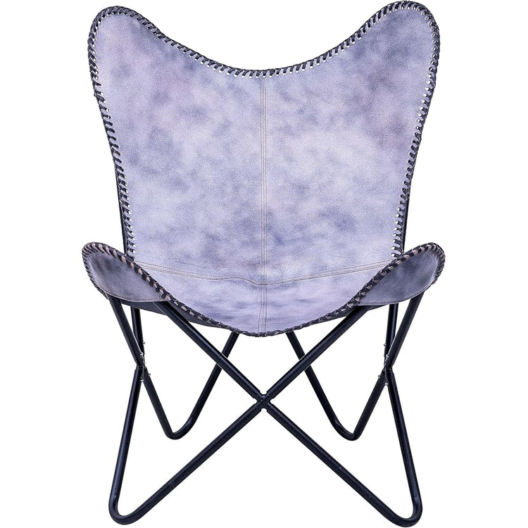 Shy Shy Let's Touch The Sky Leather Butterfly Arm Chair for Living Room Furniture - Mid Century Modern Accent Home Decor Lounge Chairs (Antique Cover with Black Folding Frame)