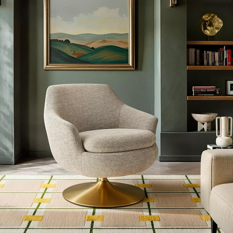Modway Quimby Chenille Swivel Accent Chair with Metal Base in Flaxen